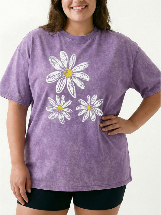 Vintage Boho Floral Daisy   Washed T-Shirt