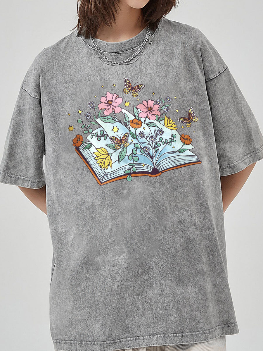Vintage Butterfly Book Washed T-Shirt