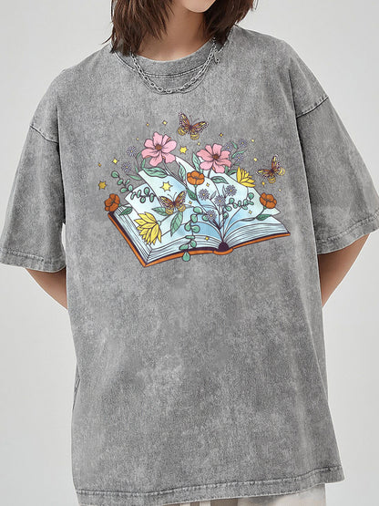 Vintage Butterfly Book Washed T-Shirt