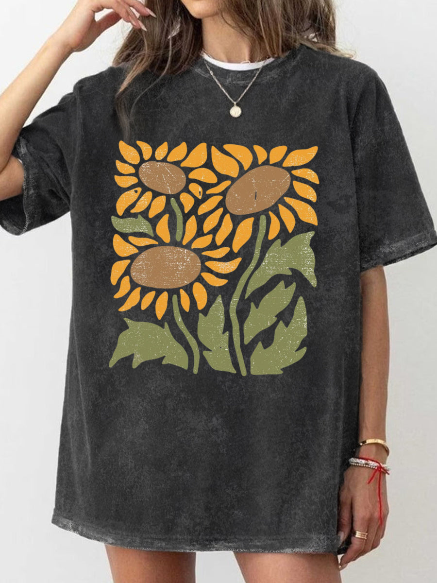 Vintage Boho Sunflower Washed T-Shirt