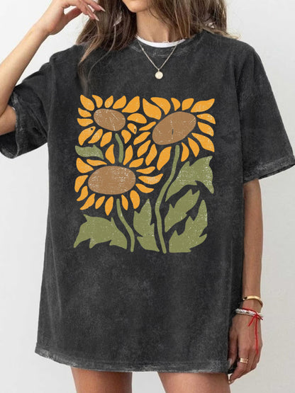 Vintage Boho Sunflower Washed T-Shirt