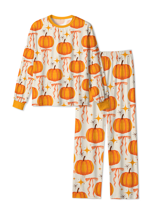 Vintage Watercolor Pumpkin Pink Bow Retro Star Pajamas