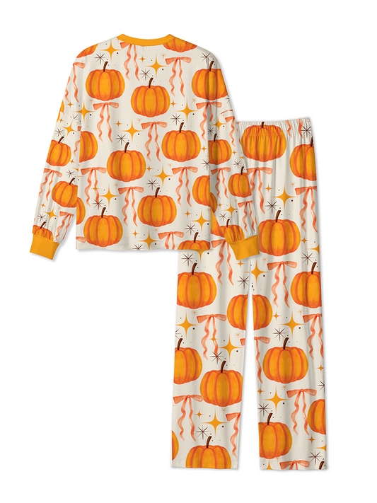 Vintage Watercolor Pumpkin Pink Bow Retro Star Pajamas