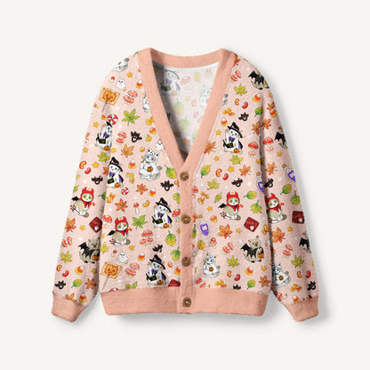 Autumn Forest Critter Halloween Print Ugly Cardigan Sweaters