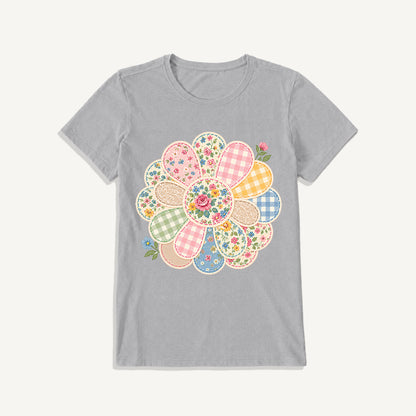 Cottage Patchwork Bloom Print Crew Neck Cotton Tee