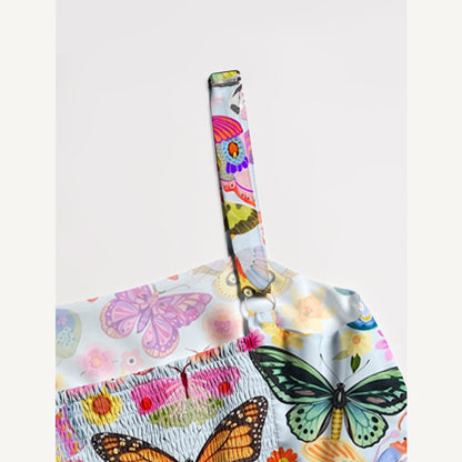 Colorful Butterfly Garden Print Wide Straps Maxi Dress With Pockets