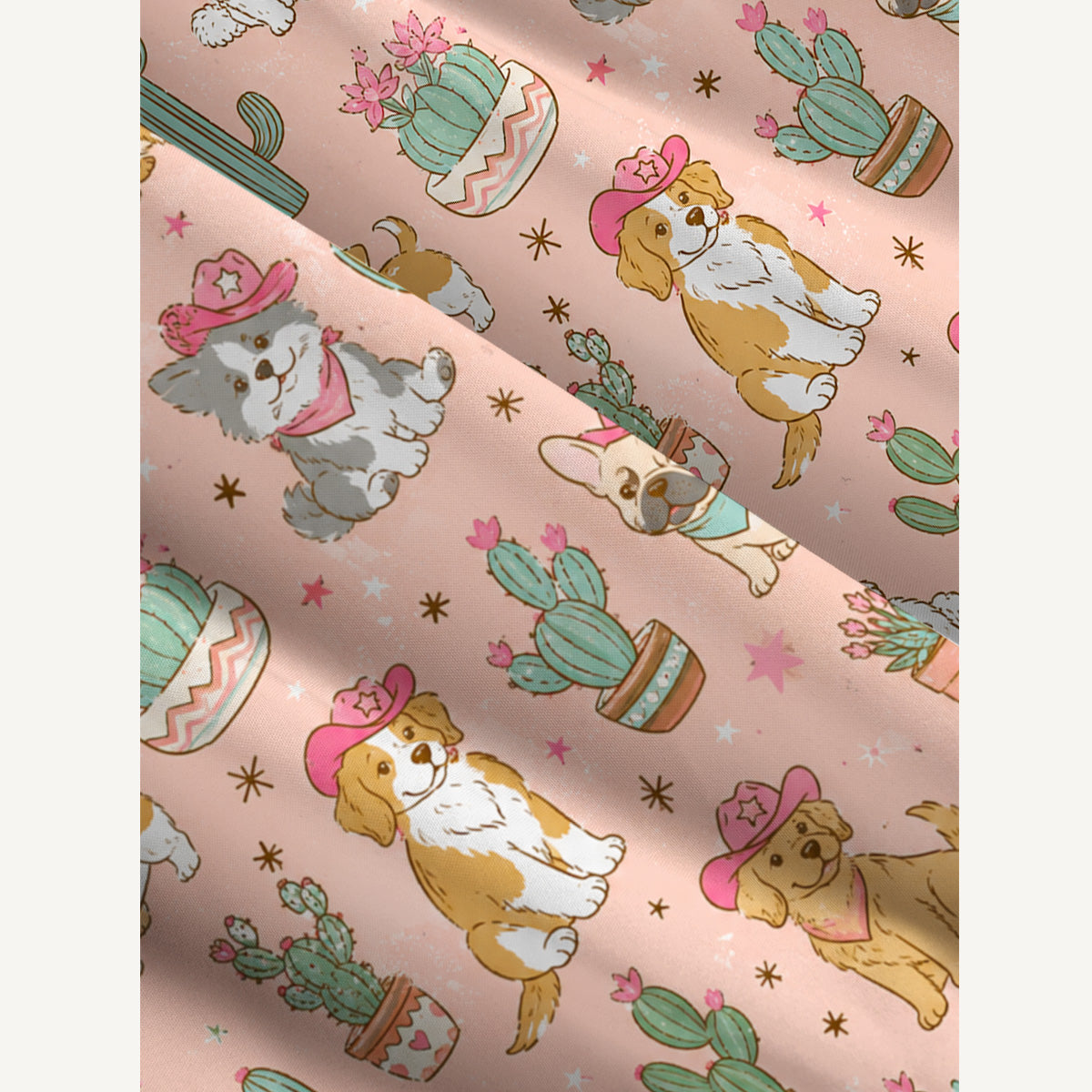 Cowgirl Dogs Pattern Print Wide Straps Maxi Dress With Pockets