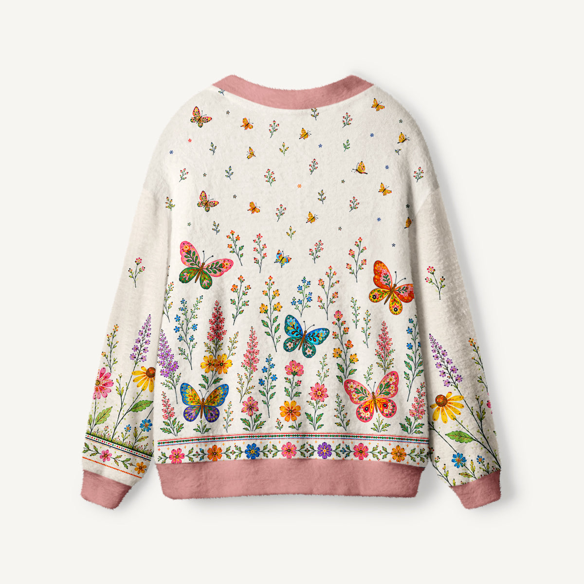 Boho Butterfly Wildflower Meadow Print Ugly Cardigan Sweaters