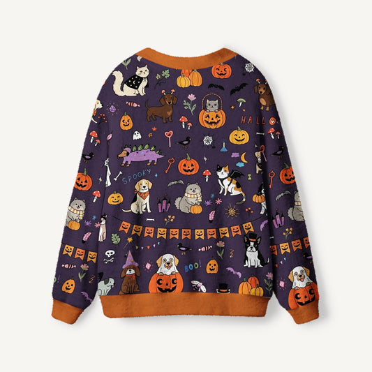 Halloween Spooky Pet Parade Print Ugly Cardigan Sweaters