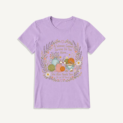 Vintage Floral Knitting Circle Print Crew Neck Cotton Tee