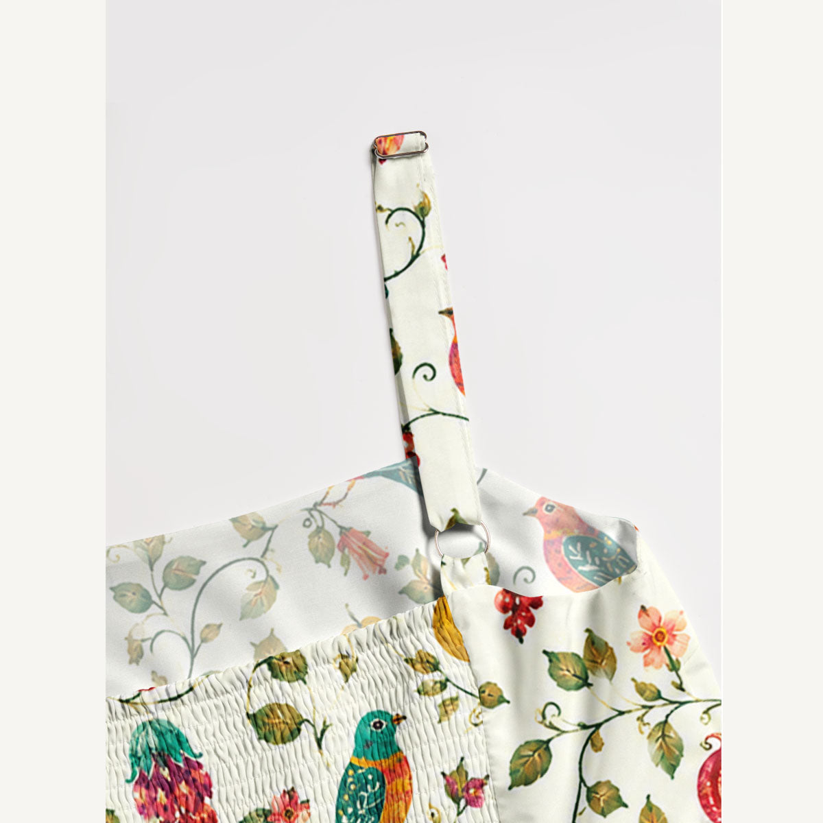 Vintage Orchard Birds Print Wide Straps Maxi Dress With Pockets