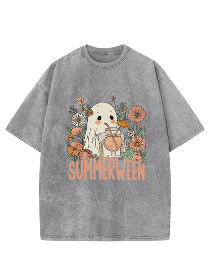 Vintage Ghost Summer Halloween Oversize Washed T-Shirt