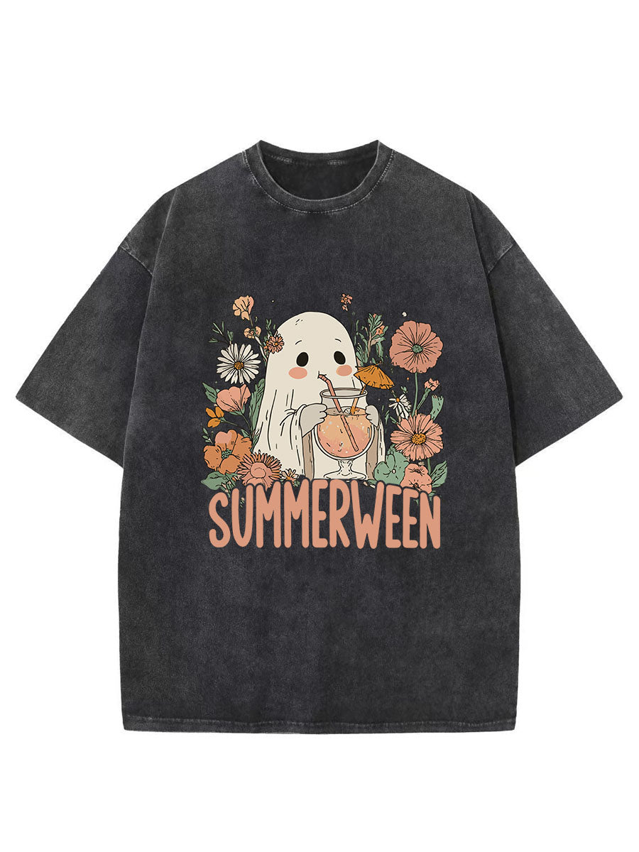 Vintage Ghost Summer Halloween Oversize Washed T-Shirt