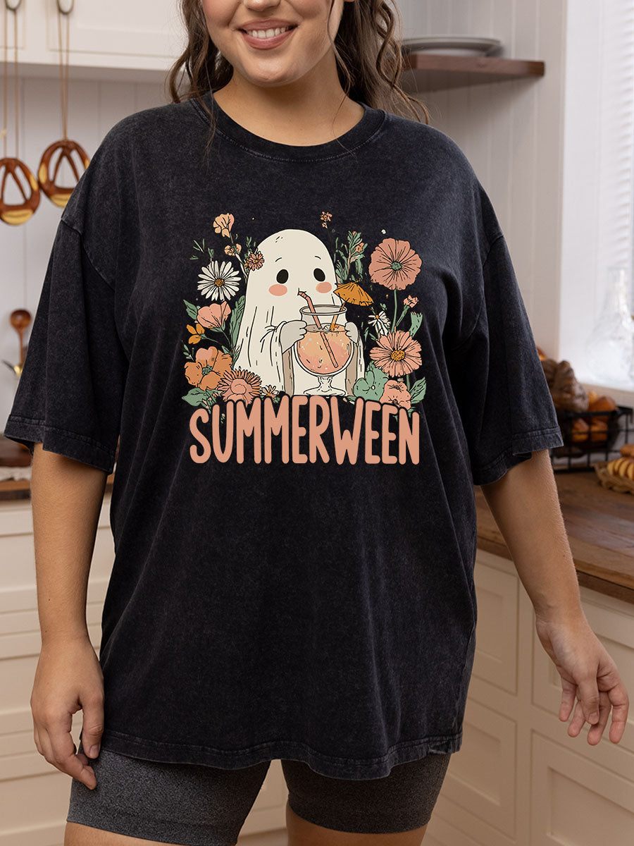 Vintage Ghost Summer Halloween Oversize Washed T-Shirt
