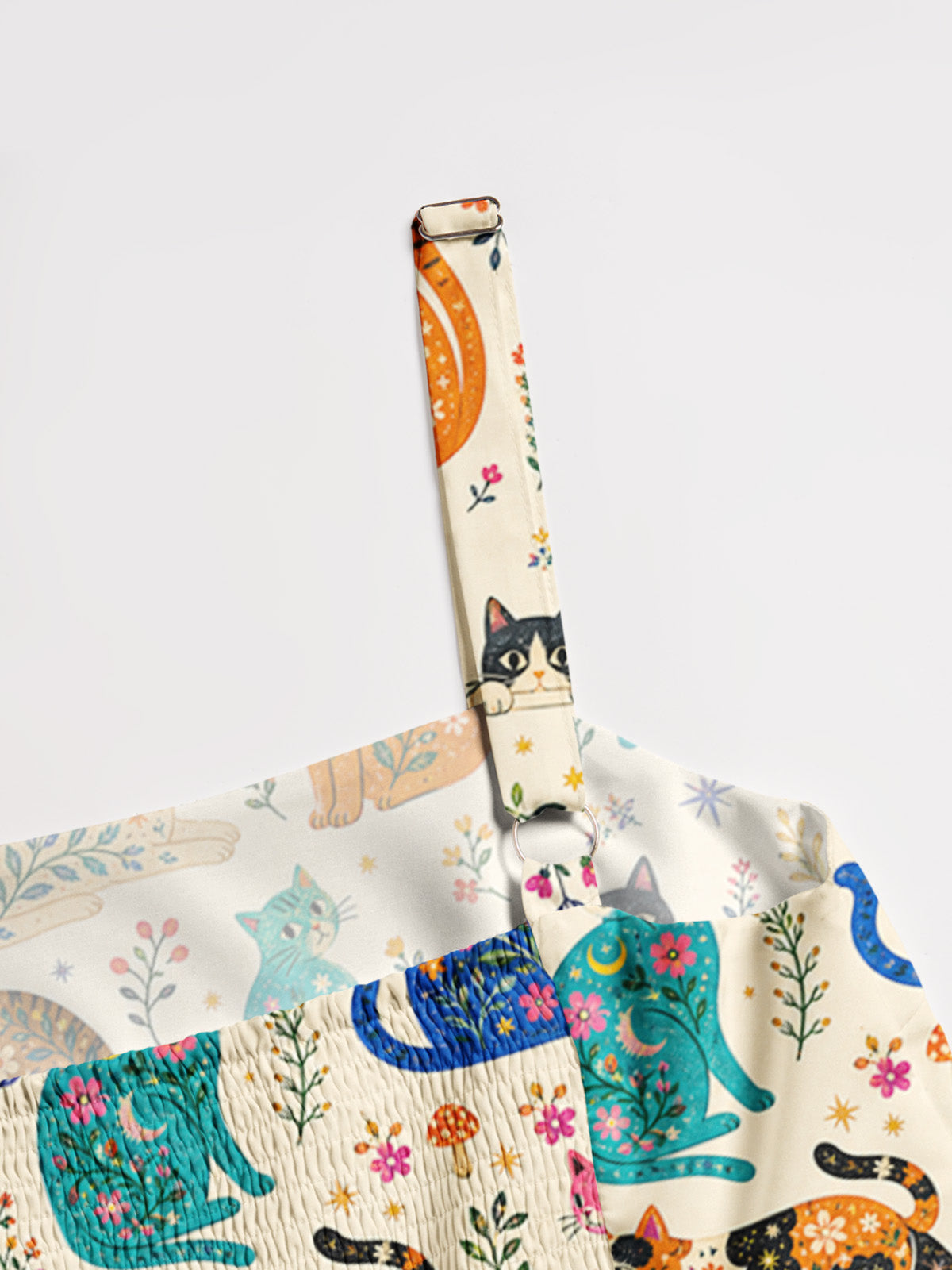 Painted Cat Garden Print Wide Straps Maxi Dress With Pockets