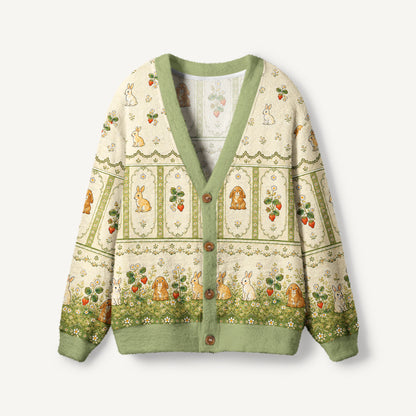Bunnyberry Garden Print Ugly Cardigan Sweaters