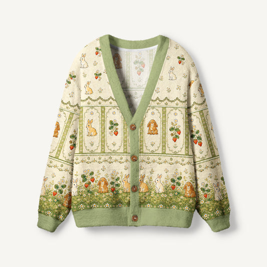 Bunnyberry Garden Print Ugly Cardigan Sweaters