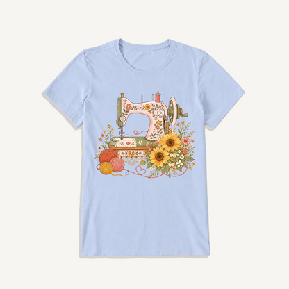 Vintage Floral Sewing Nook Print Crew Neck Cotton Tee