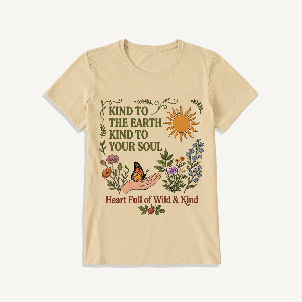 Kind Earth Kind Soul Print Crew Neck Cotton Tee