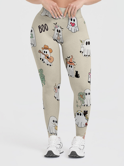 Vintage Cute Ghost Doodle Boo Leggings