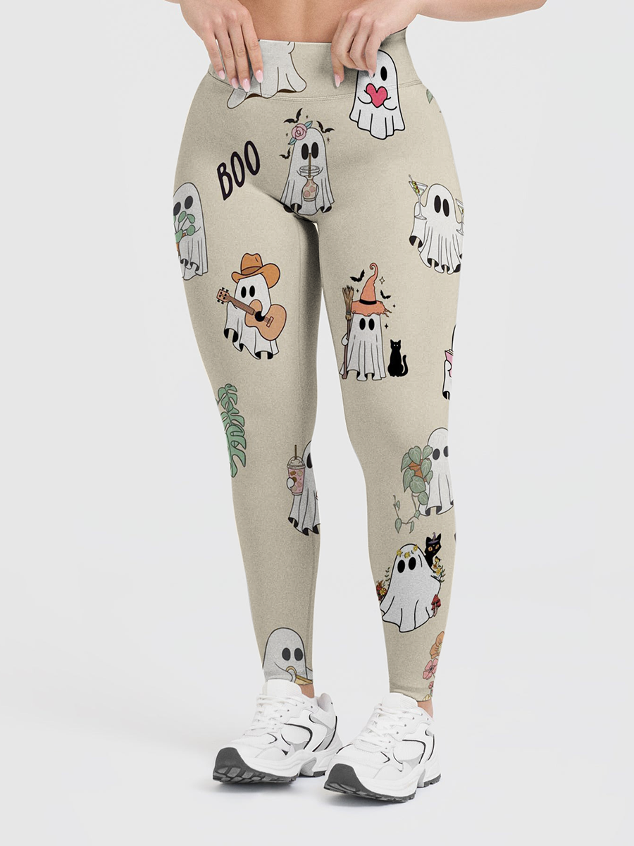Vintage Cute Ghost Doodle Boo Leggings
