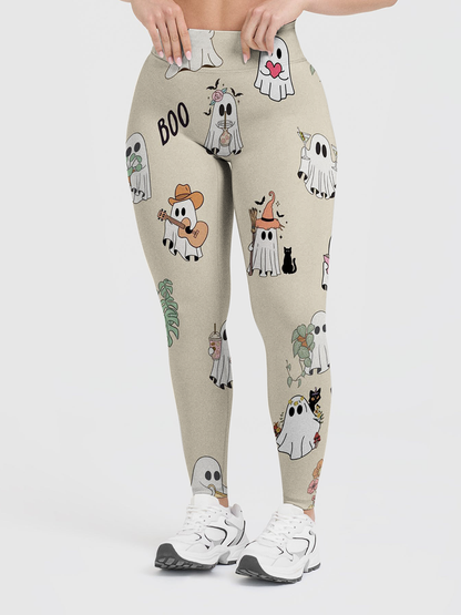 Vintage Cute Ghost Doodle Boo Leggings