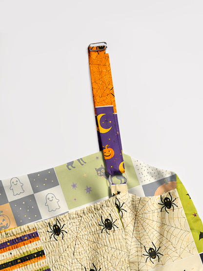 Spooky Sweet Patchwork Print Wide Straps Maxi Dress With Pockets