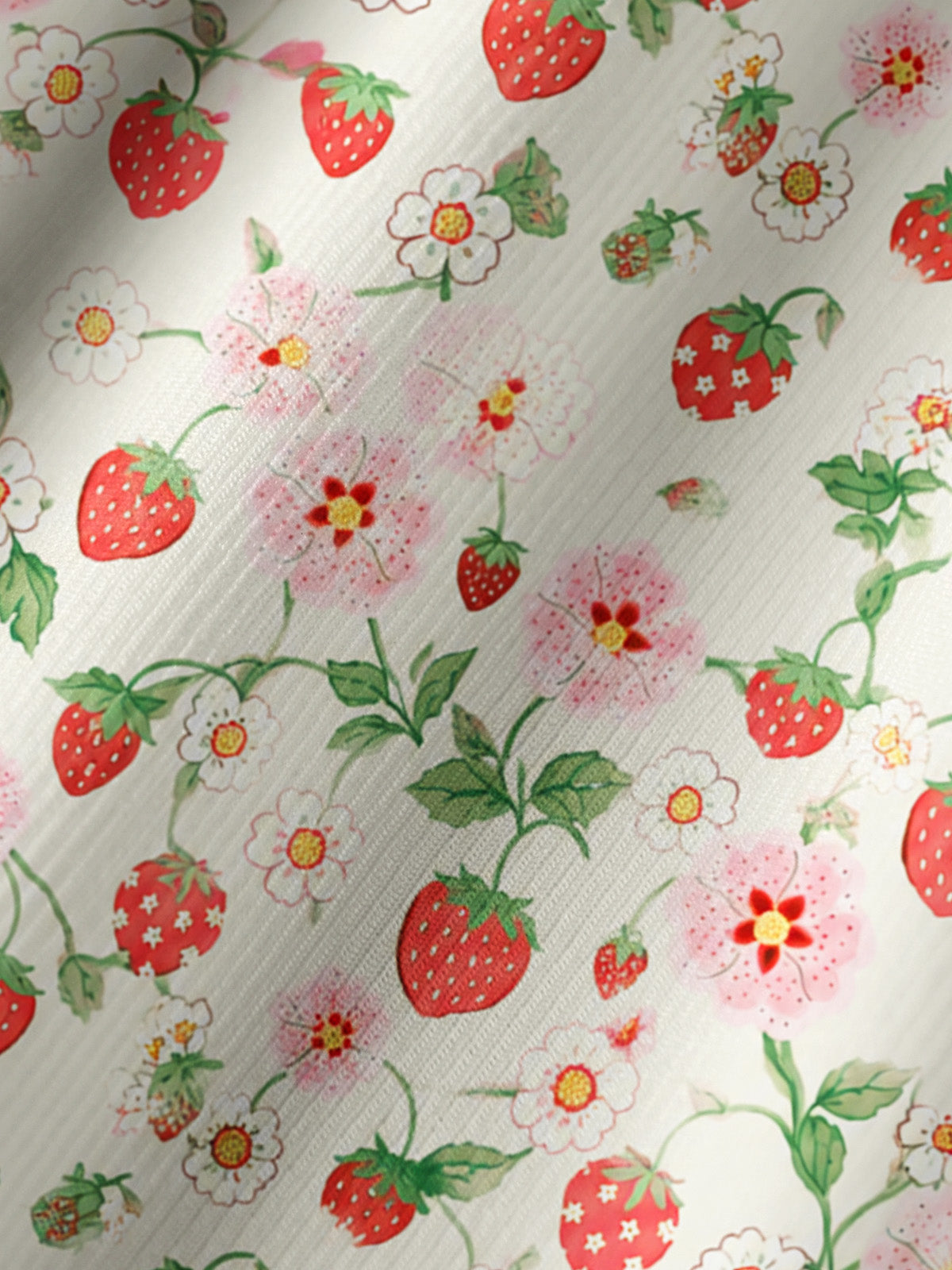 Strawberry Meadow Print Boho Long Sleeve Tie‑Neck Blouse
