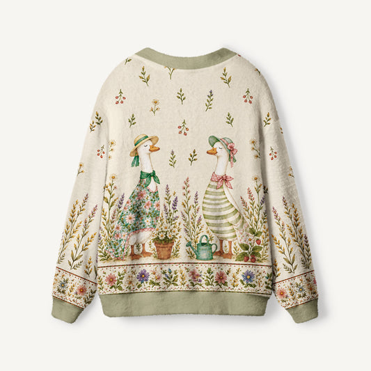 Country Garden Goose Ladies Print Ugly Cardigan Sweaters
