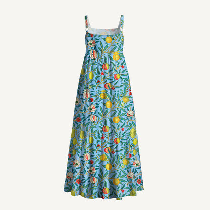 Lemon Pomegranate Garden Wide Straps Maxi Dress With Pockets