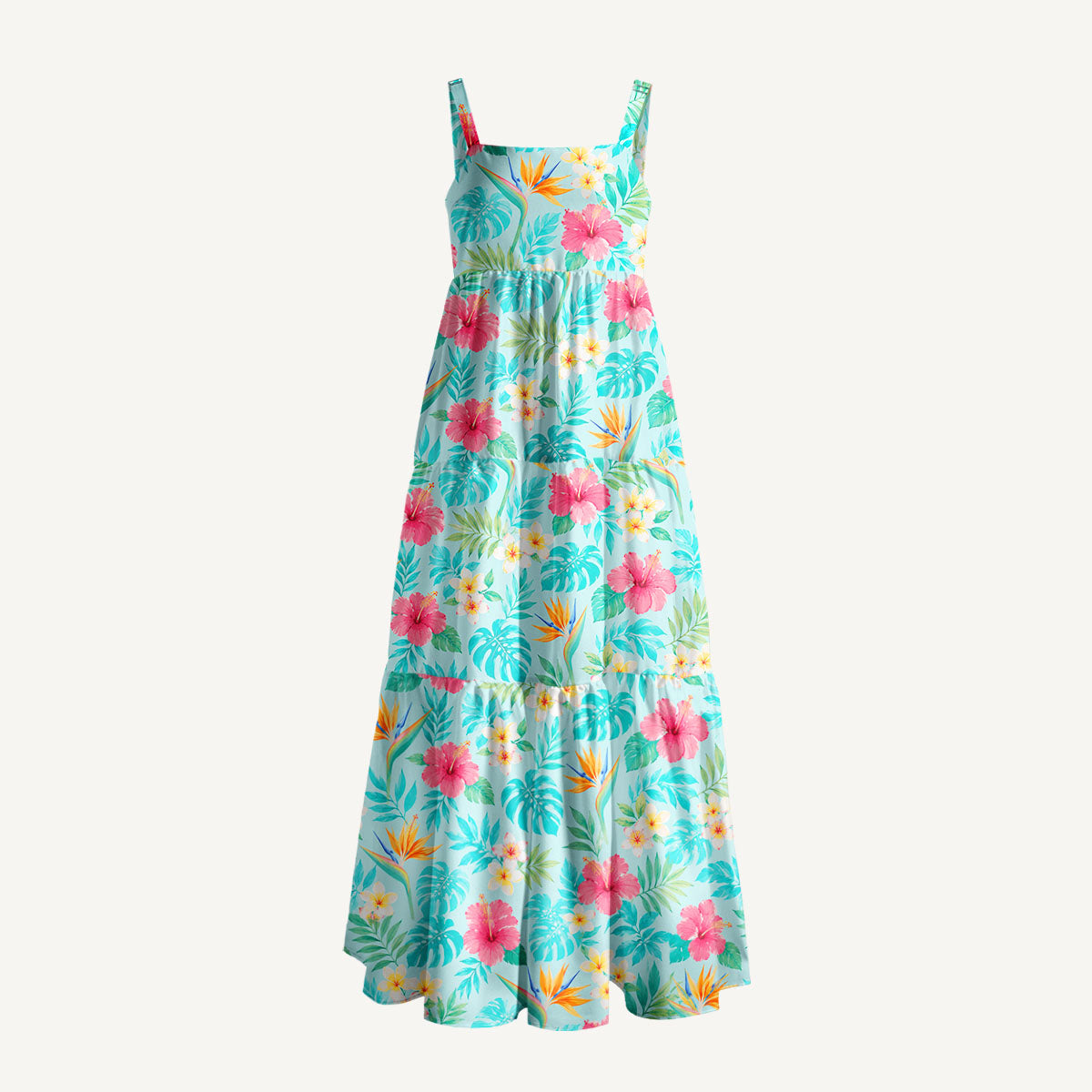 Tropical Paradise Toss Print Wide Straps Maxi Dress With Pockets