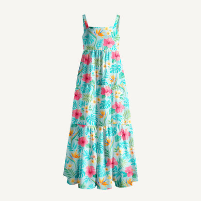 Tropical Paradise Toss Print Wide Straps Maxi Dress With Pockets