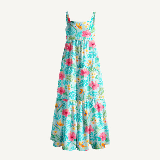 Tropical Paradise Toss Print Wide Straps Maxi Dress With Pockets