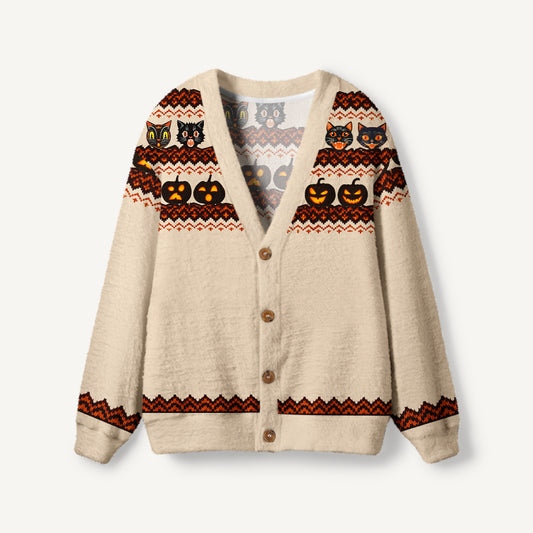 Halloween Pumpkin Art Print Ugly Cardigan Sweaters