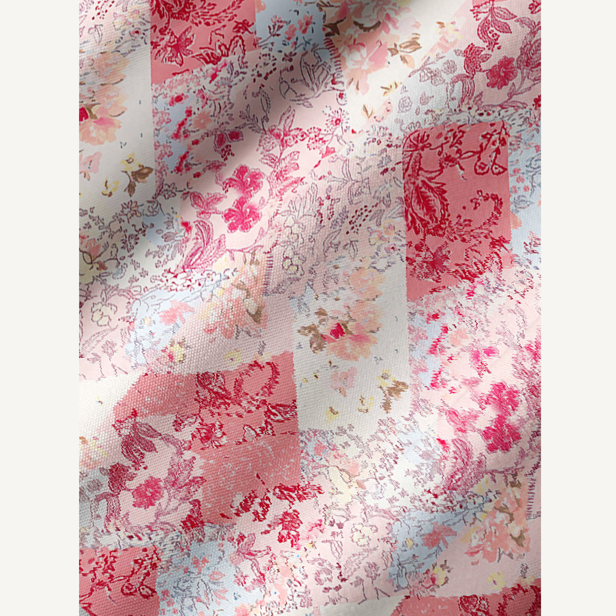 Shabby Chic Floral Patchwork Print Boho Tie‑Neck Smock Mini Dress