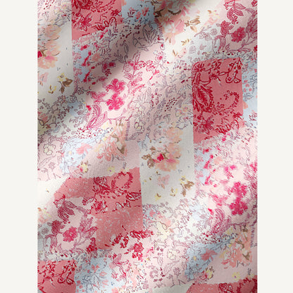 Shabby Chic Floral Patchwork Print Boho Tie‑Neck Smock Mini Dress