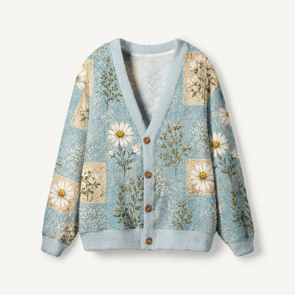 Vintage Daisy Botanical Print Ugly Cardigan Sweaters