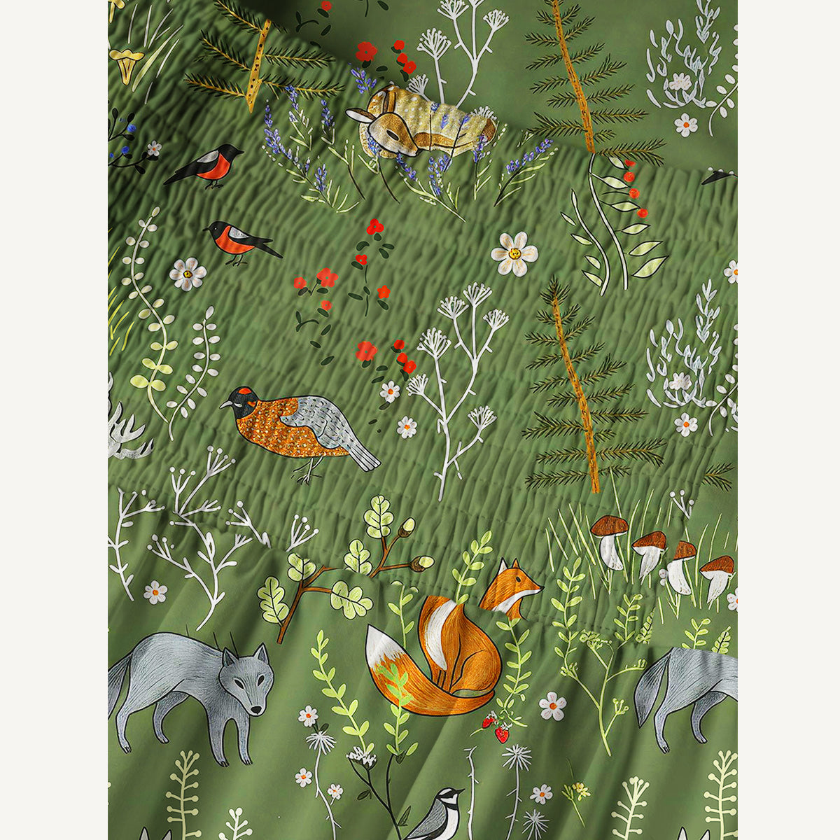 Whimsical Woodland Animals Print Cotton Wide Straps Maxi Dress With Pockets