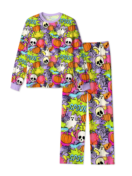Vintage Pop Comic Halloween Ghost Pumpkin SPOOK Word Pajamas