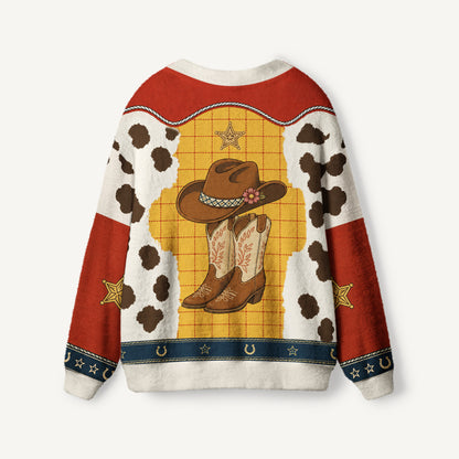 Western Cowboy Cactus Cow-Print Ugly Cardigan Sweaters