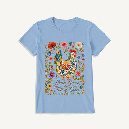 Folk Floral Homegrown Hen Print Crew Neck Cotton Tee