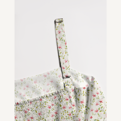 Square Neck Ruby Vine Print Wide Straps Maxi Dress With Pockets
