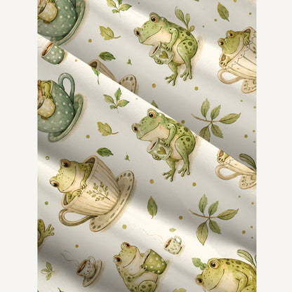 Whimsical Frogs and Teacups Print Wide Straps Maxi Dress With Pockets