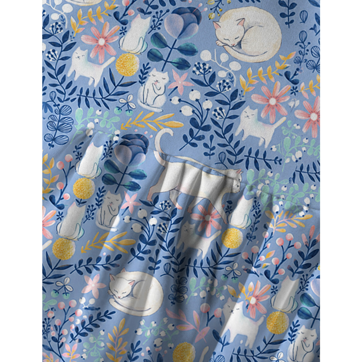 Blue Leaf Cat Spaghetti Strap Mini Dress