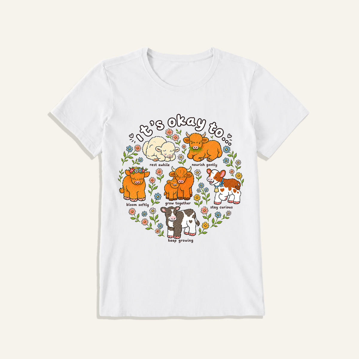 Gentle Growth Highland Cows Print Crew Neck Cotton Tee