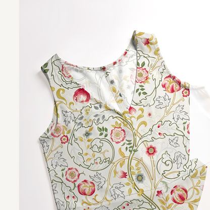 V-Neck Peony Vine Garden Jumpsuit with Pockets for Women
