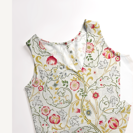 V-Neck Peony Vine Garden Jumpsuit with Pockets for Women
