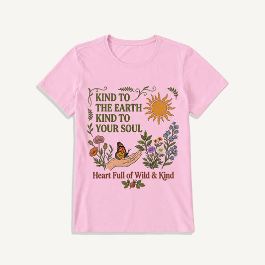 Kind Earth Kind Soul Print Crew Neck Cotton Tee