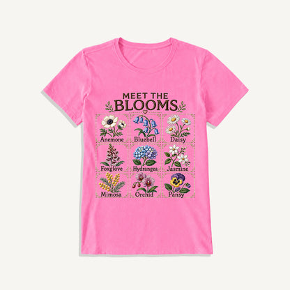 Meet the Blooms Embroidery Chart Print Crew Neck Cotton Tee