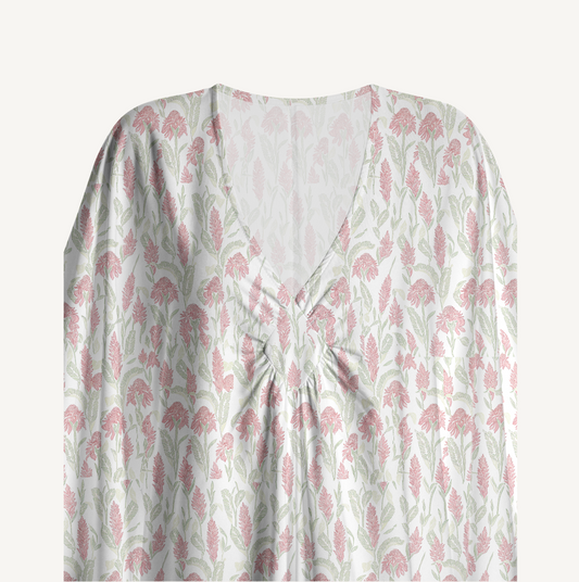 V‑Neck Wild Feather Whisper Kimono Sleeve Kaftan Dress